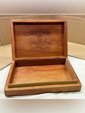 Vintage Tabacalera Wooden Cigar Box Manila Philippines w/ Tray Tobacco Storage